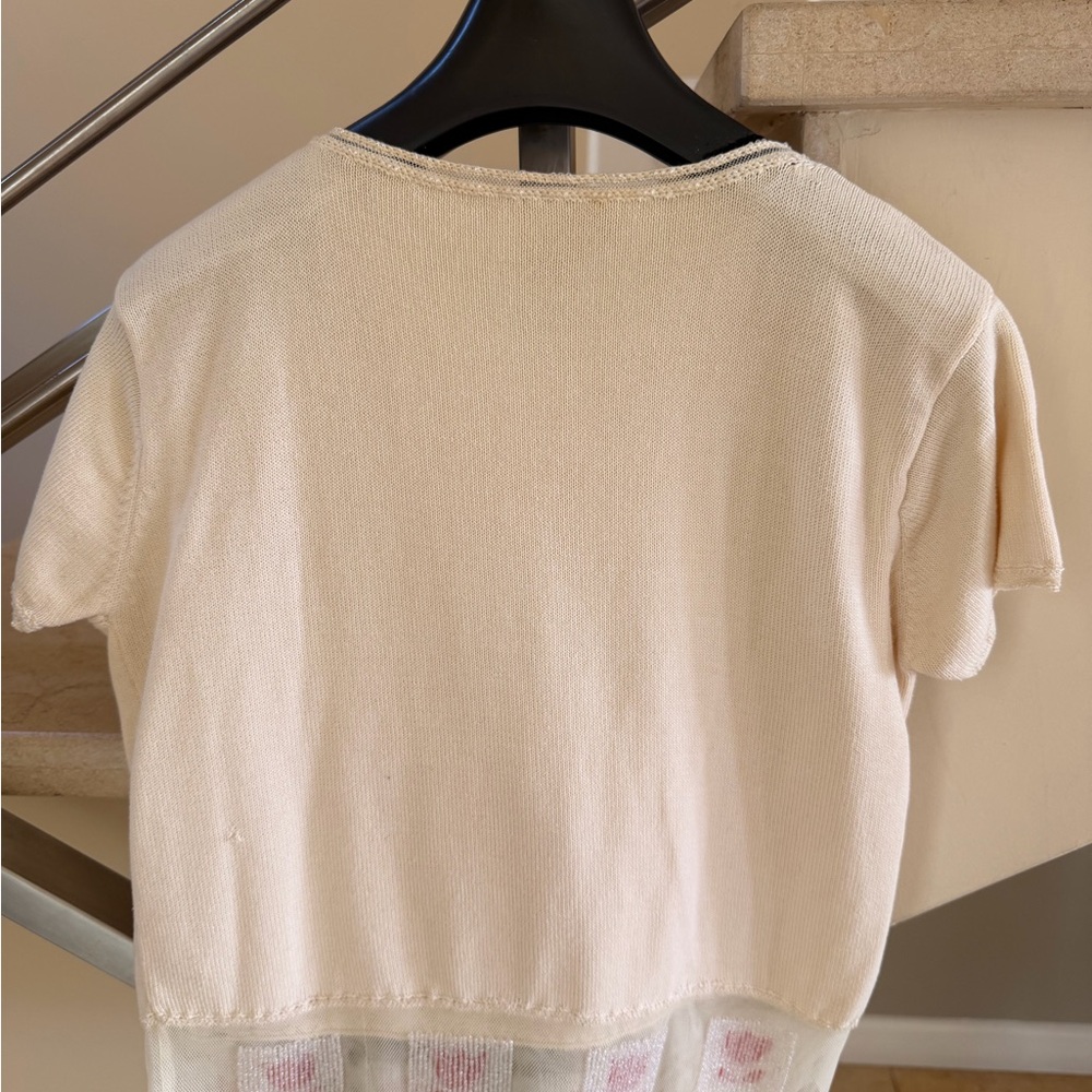 Vintage Moschino Cream Short-Sleeve Knit Tee with Decorative Hem - Picture 5 of 14